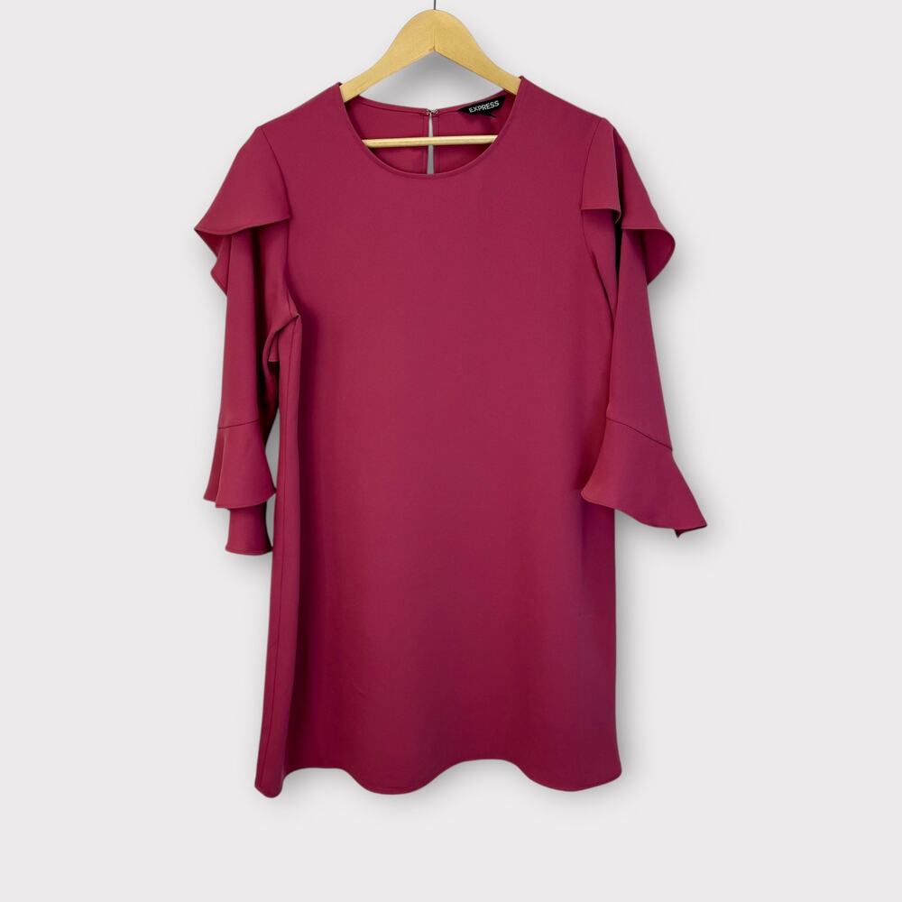 Express Shift‎ Dress Size Medium Mauve Pink Ruffle Sleeves Loose Flowy